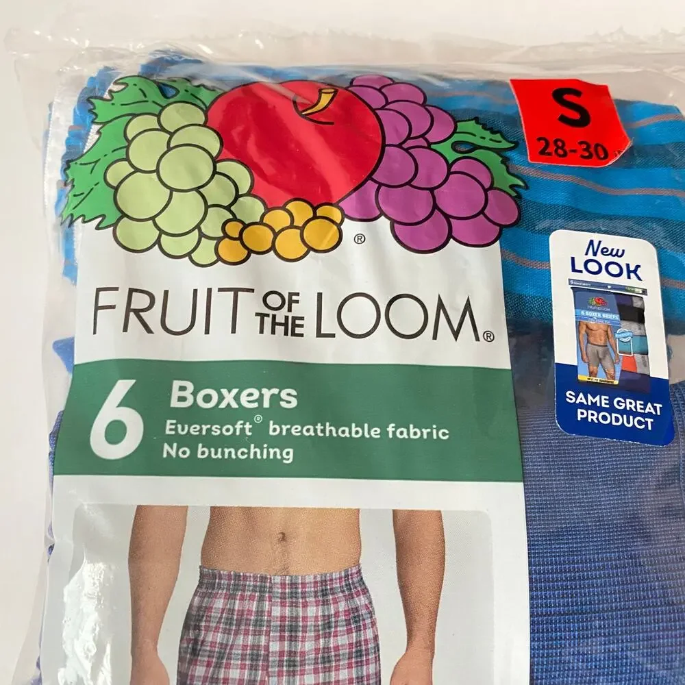 Fruit of the Loom Men Boxers Plaid Stripe Breathable Comfort 6 Pack Smalll OPEN